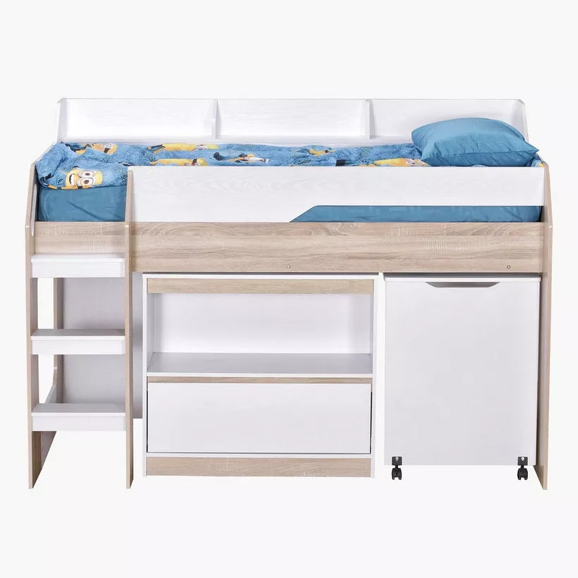 Mid Sleeper Single Bed with Study Desk and Storage - 90x190 cm-GCC Home Center