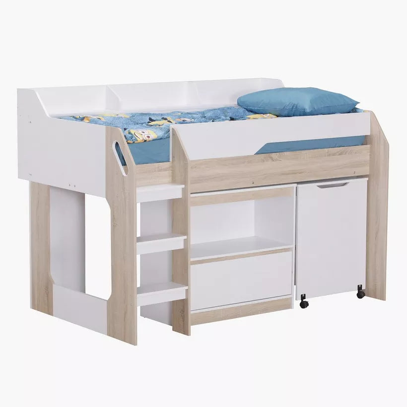 Mid Sleeper Single Bed with Study Desk and Storage - 90x190 cm-GCC Home Center