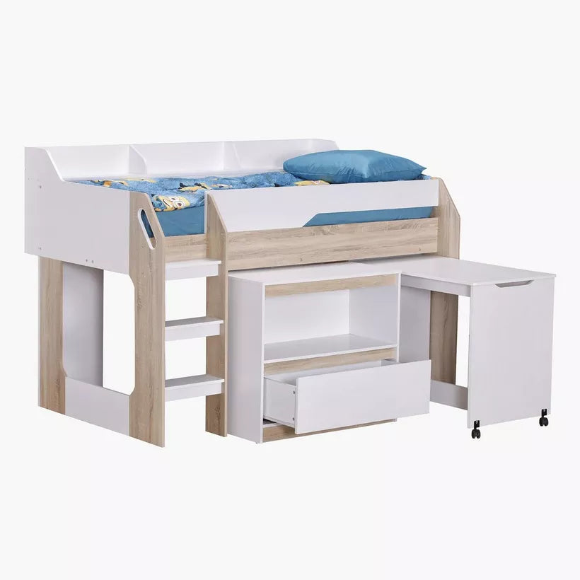 Mid Sleeper Single Bed with Study Desk and Storage - 90x190 cm-GCC Home Center