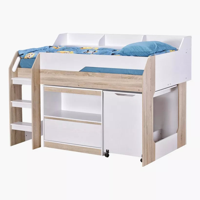 Mid Sleeper Single Bed with Study Desk and Storage - 90x190 cm-GCC Home Center