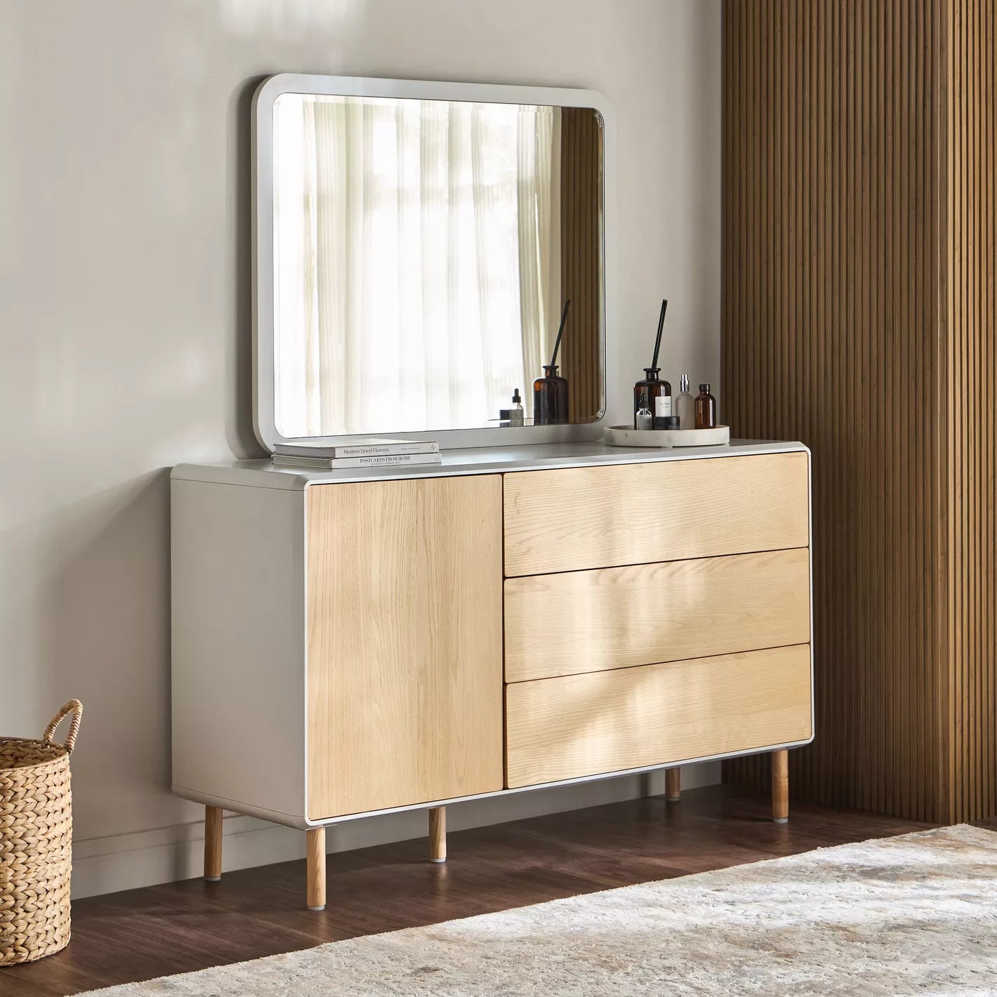 3-Drawer Dresser with Mirror, Modern Engineered Wood Dressing Table For Bedroom-GCC Home Center