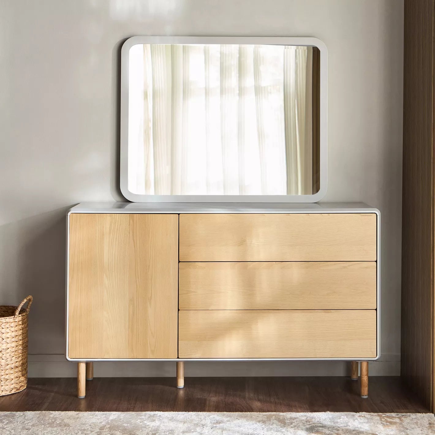 3-Drawer Dresser with Mirror, Modern Engineered Wood Dressing Table For Bedroom-GCC Home Center