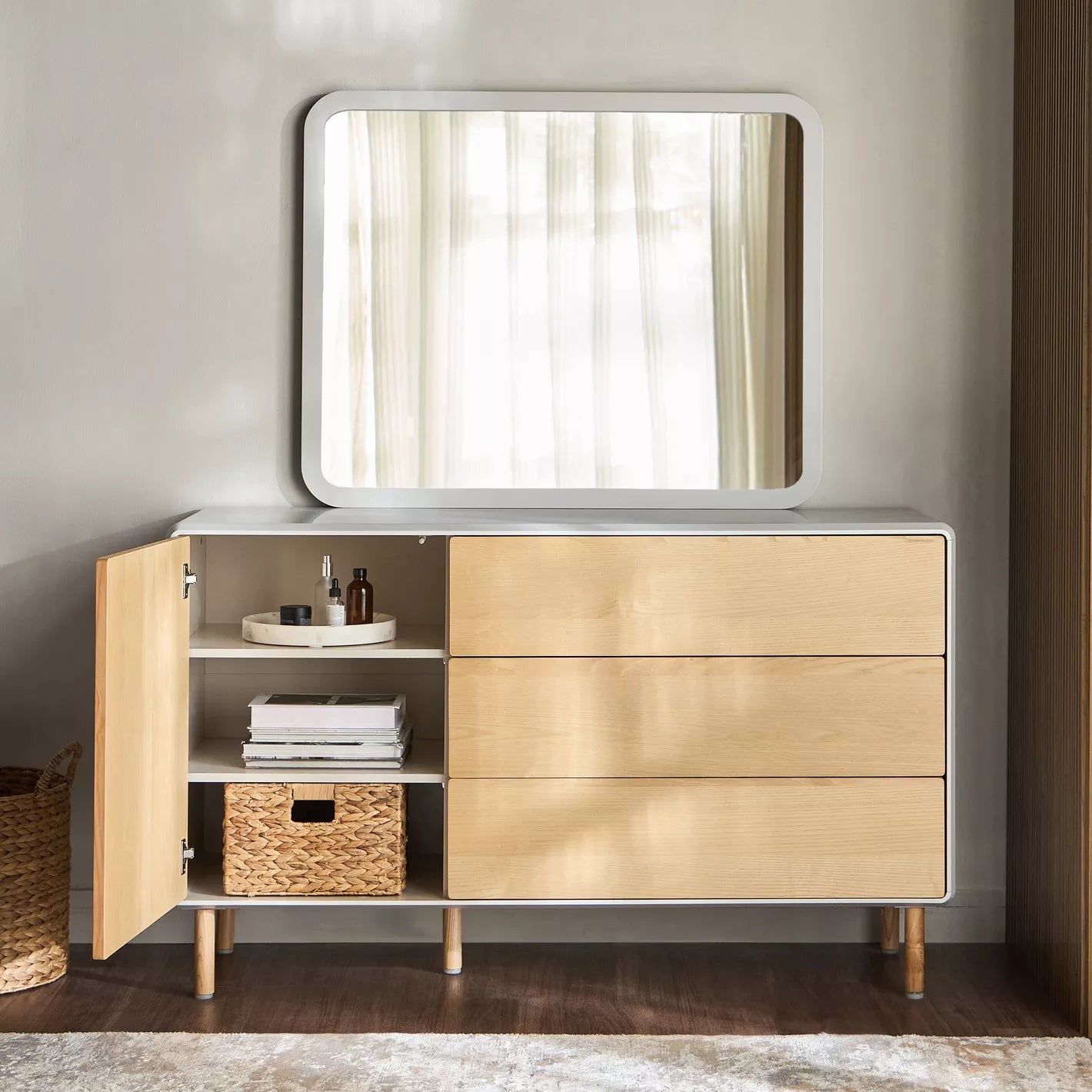 3-Drawer Dresser with Mirror, Modern Engineered Wood Dressing Table For Bedroom-GCC Home Center