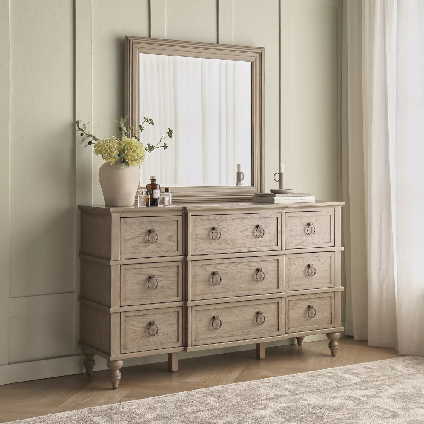 9-Drawer Dresser with Mirror, Elegant Vanity Table For Traditional Bedroom-GCC Home Center