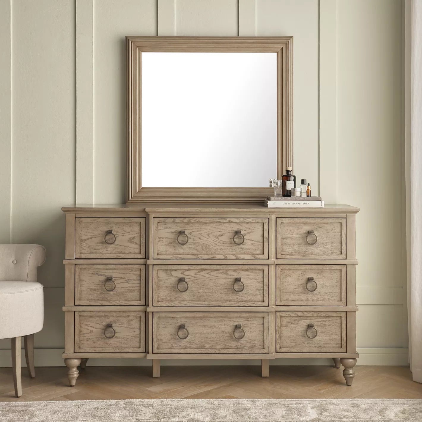 9-Drawer Dresser with Mirror, Elegant Vanity Table For Traditional Bedroom-GCC Home Center