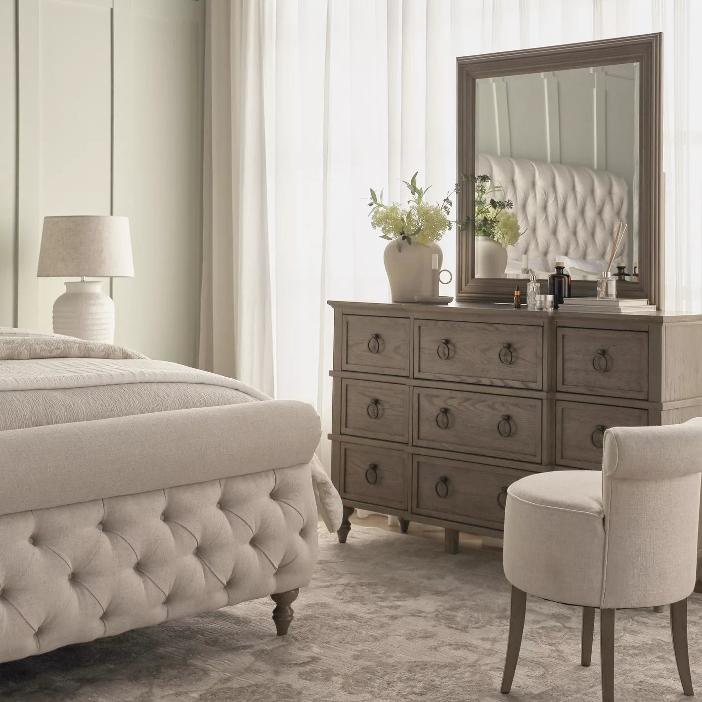 9-Drawer Dresser with Mirror, Elegant Vanity Table For Traditional Bedroom-GCC Home Center