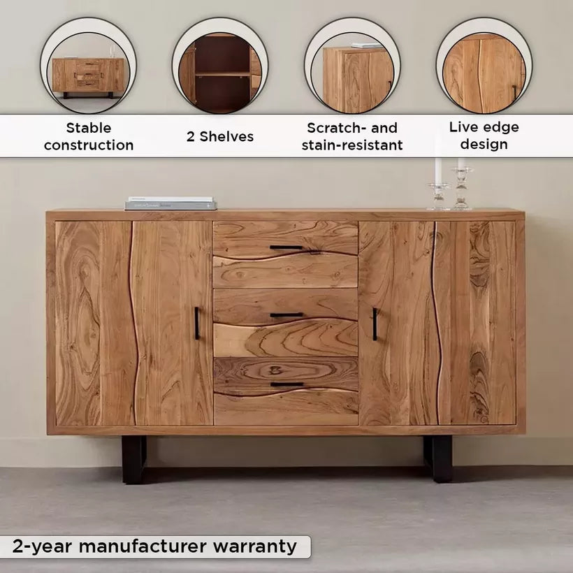 2-Door Live Edge Solid Wood Sideboard with 3 Drawers