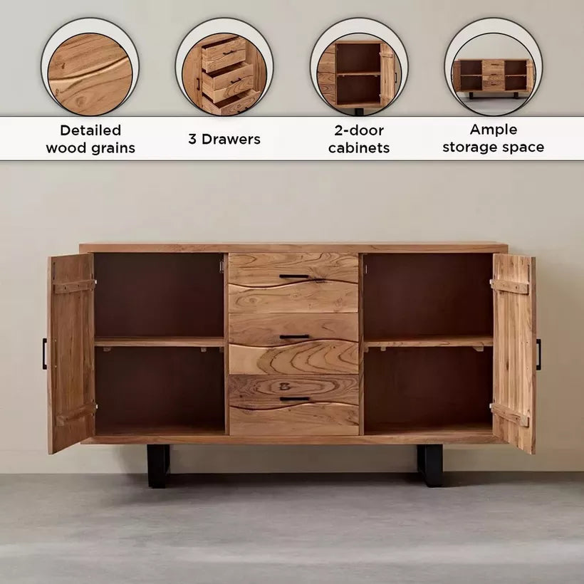 2-Door Live Edge Solid Wood Sideboard with 3 Drawers
