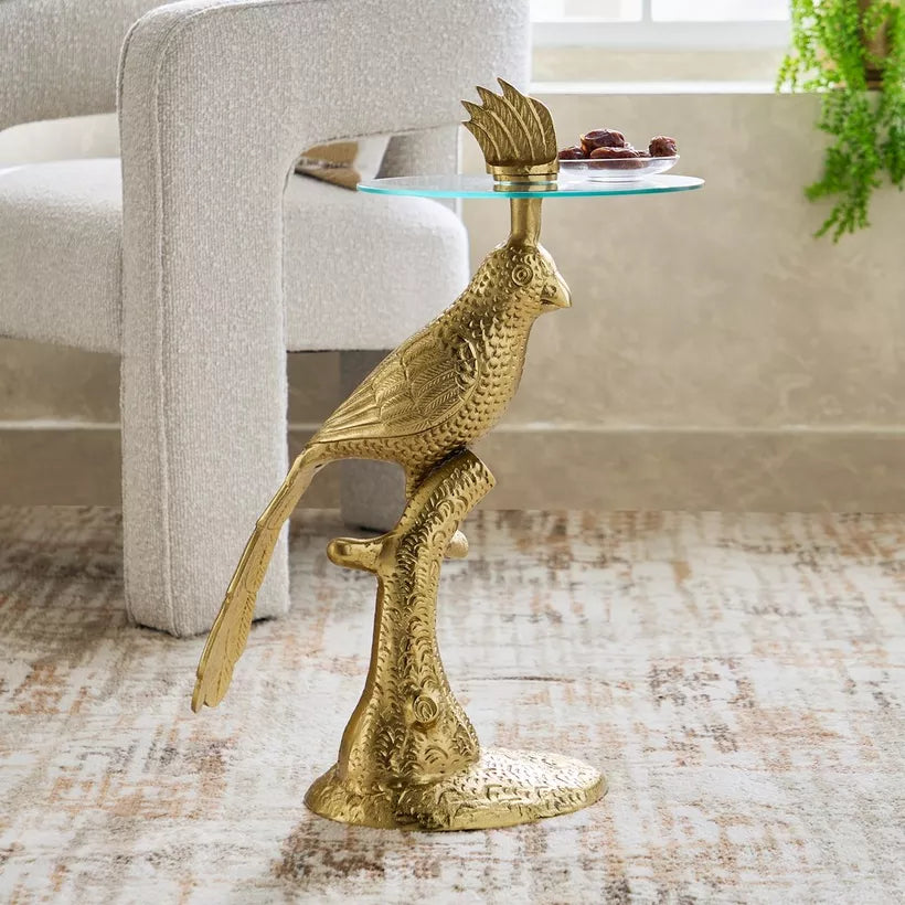 Eef Glass Top Accent Table | Modern Aluminum End Table (30.48x60.96 cm)