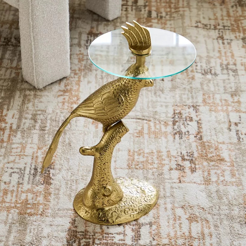 Eef Glass Top Accent Table | Modern Aluminum End Table (30.48x60.96 cm)