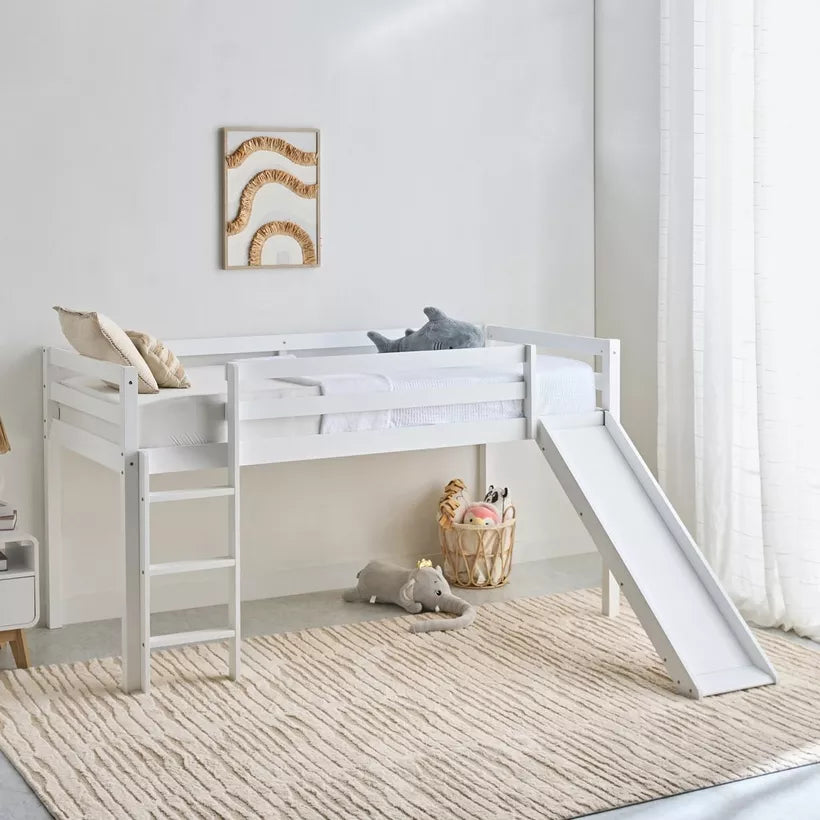 Vanilla Loft Single Bed with Slide and Climbing Ladder - 90x200 cm-GCC Home Center