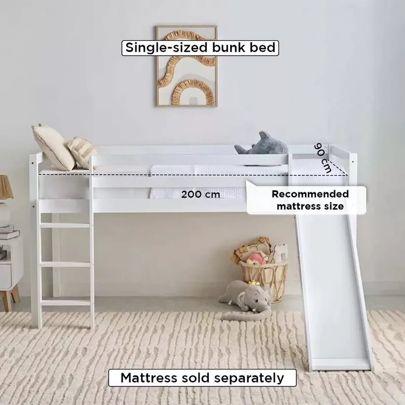 Vanilla Loft Single Bed with Slide and Climbing Ladder - 90x200 cm-GCC Home Center