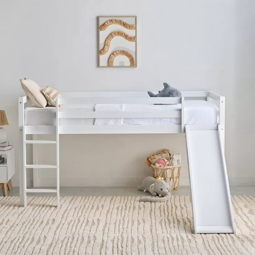 Vanilla Loft Single Bed with Slide and Climbing Ladder - 90x200 cm-GCC Home Center