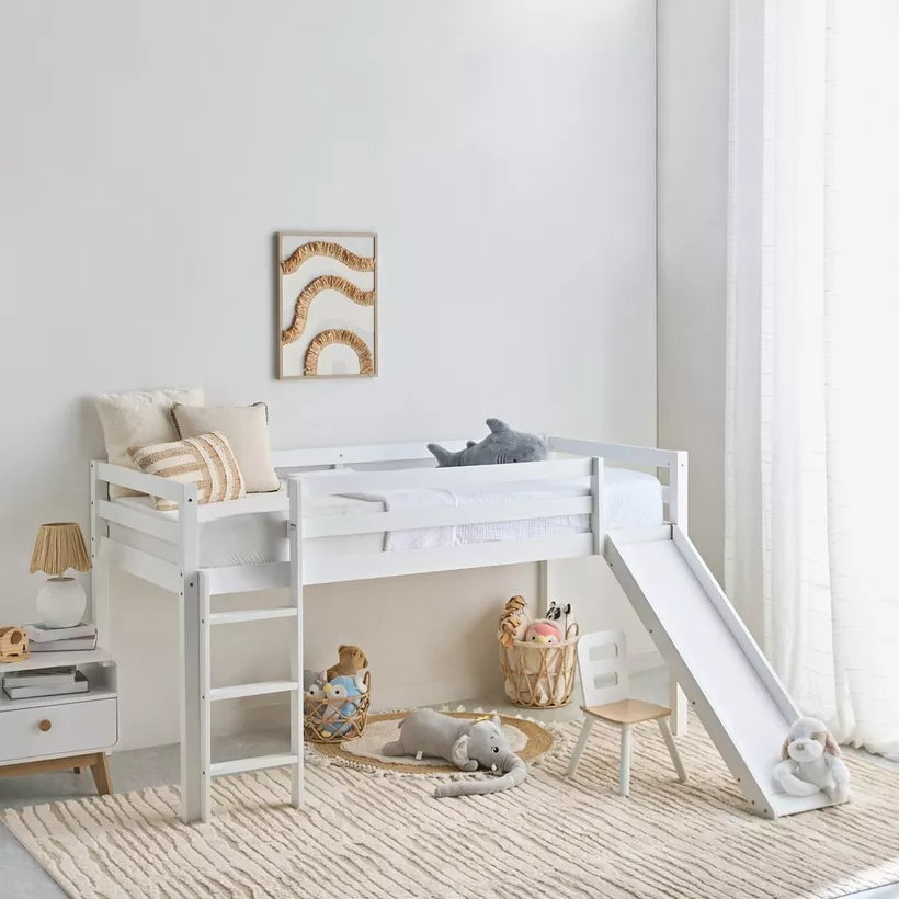 Vanilla Loft Single Bed with Slide and Climbing Ladder - 90x200 cm-GCC Home Center