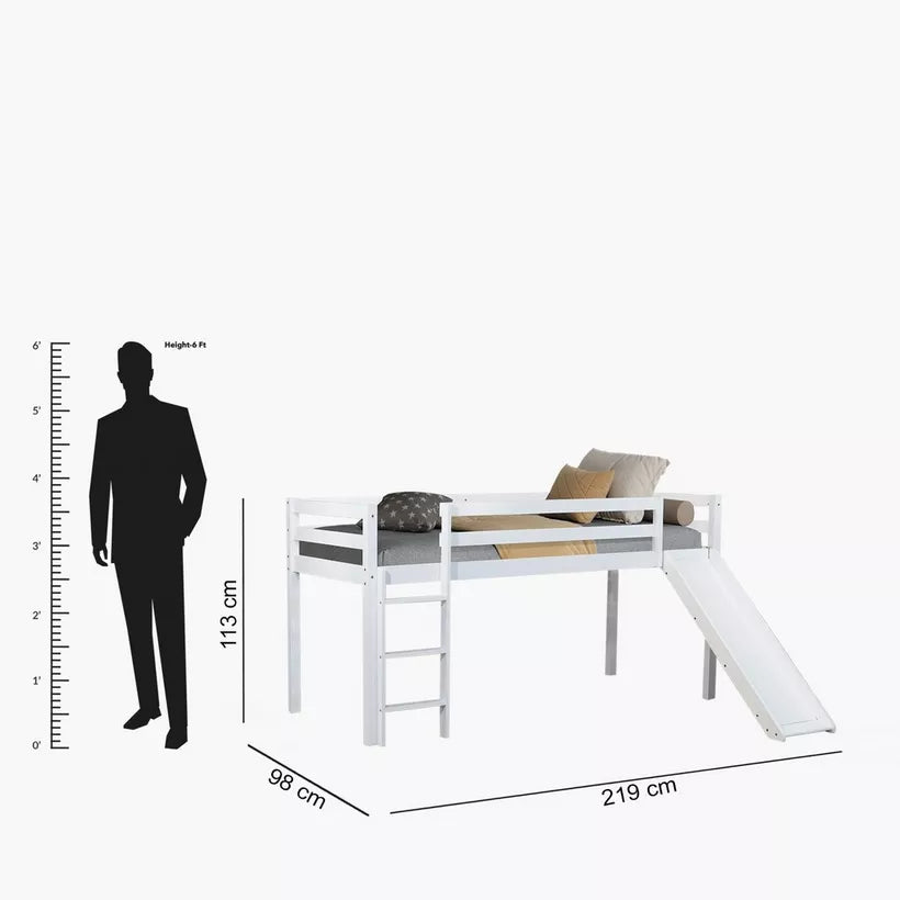 Vanilla Loft Single Bed with Slide and Climbing Ladder - 90x200 cm-GCC Home Center