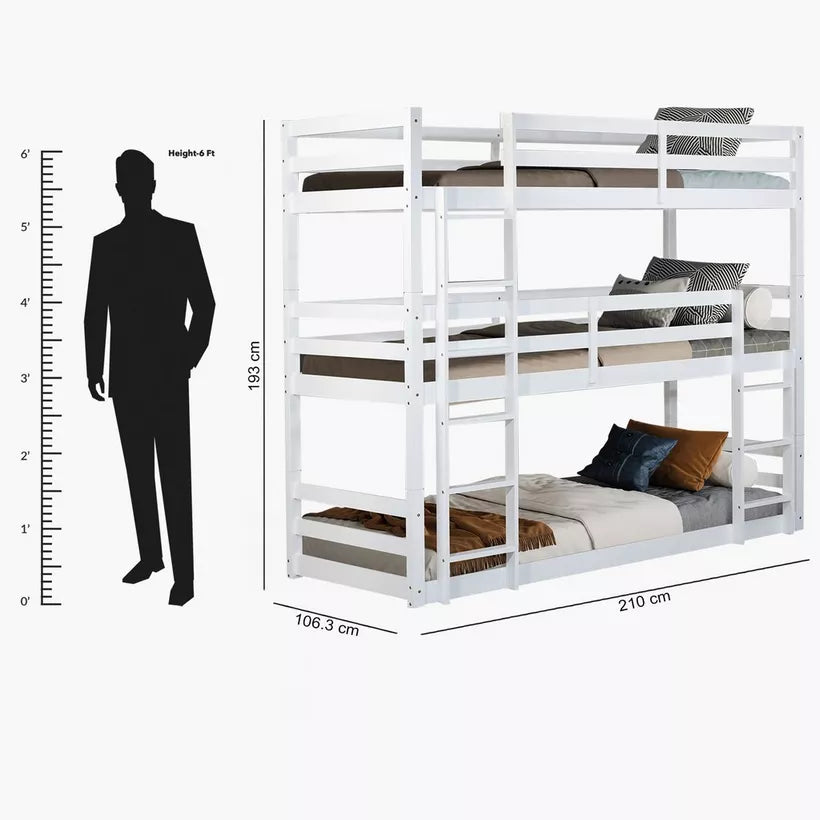 Vanilla Single Triple Bunk Bed - 90x200 cm-GCC Home Center