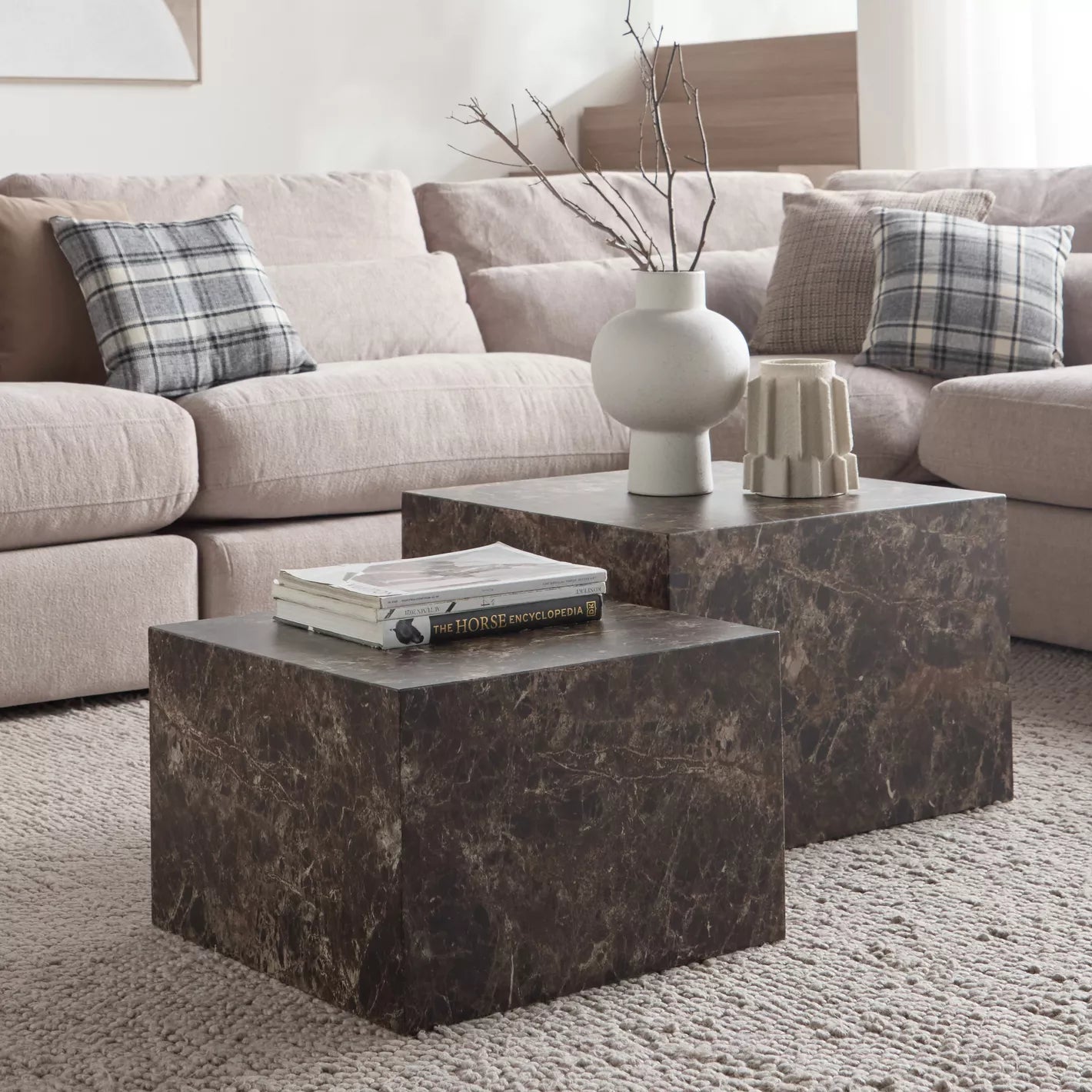 2-Piece Coffee Table Set, Modern Design With A Marble-Look Finish-GCC Home Center
