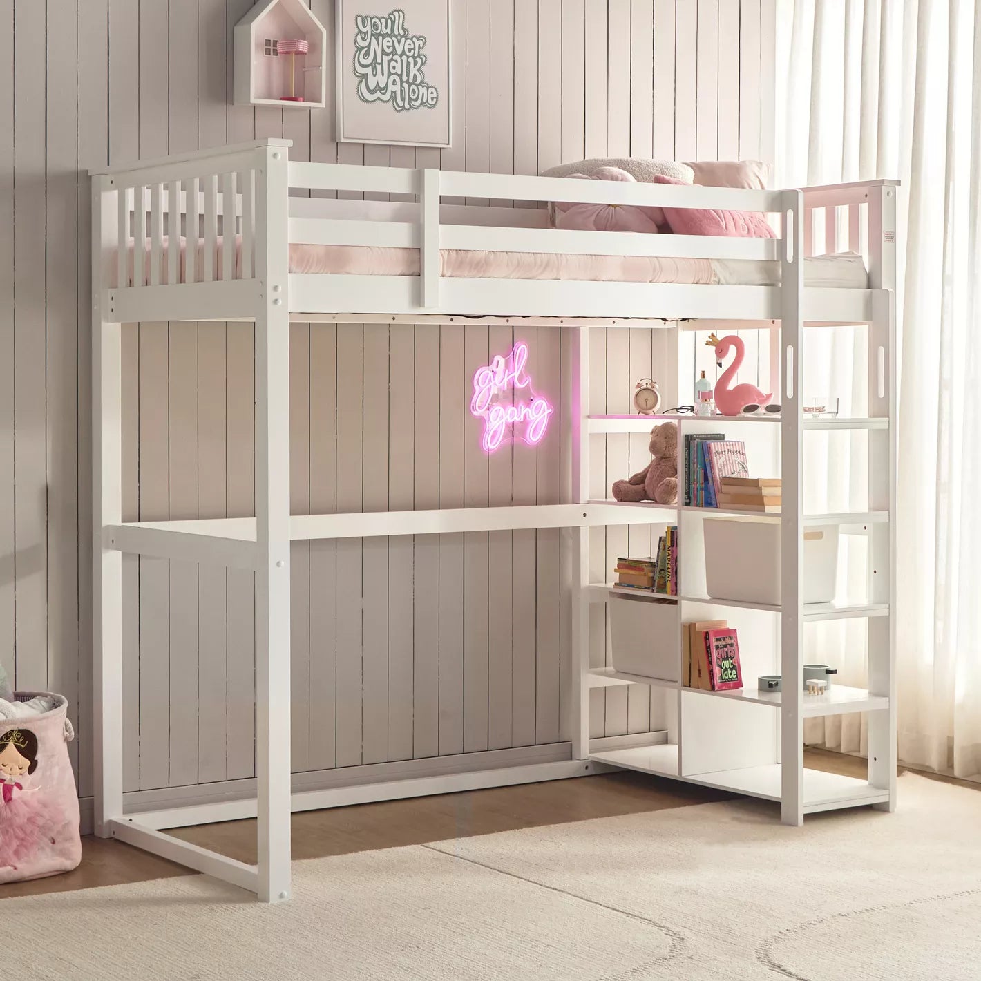 Taylor Twin Loft Bed with Shelves - 90x200 cm-GCC Home Center