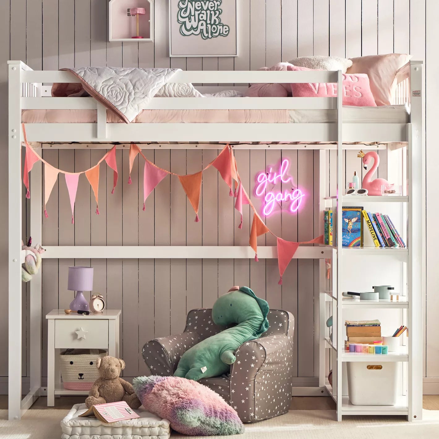 Taylor Twin Loft Bed with Shelves - 90x200 cm-GCC Home Center