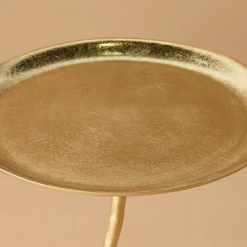 Leaf Mango Wood Pedestal Table – 33x57 cm | Classic Round Metal Top Accent Table