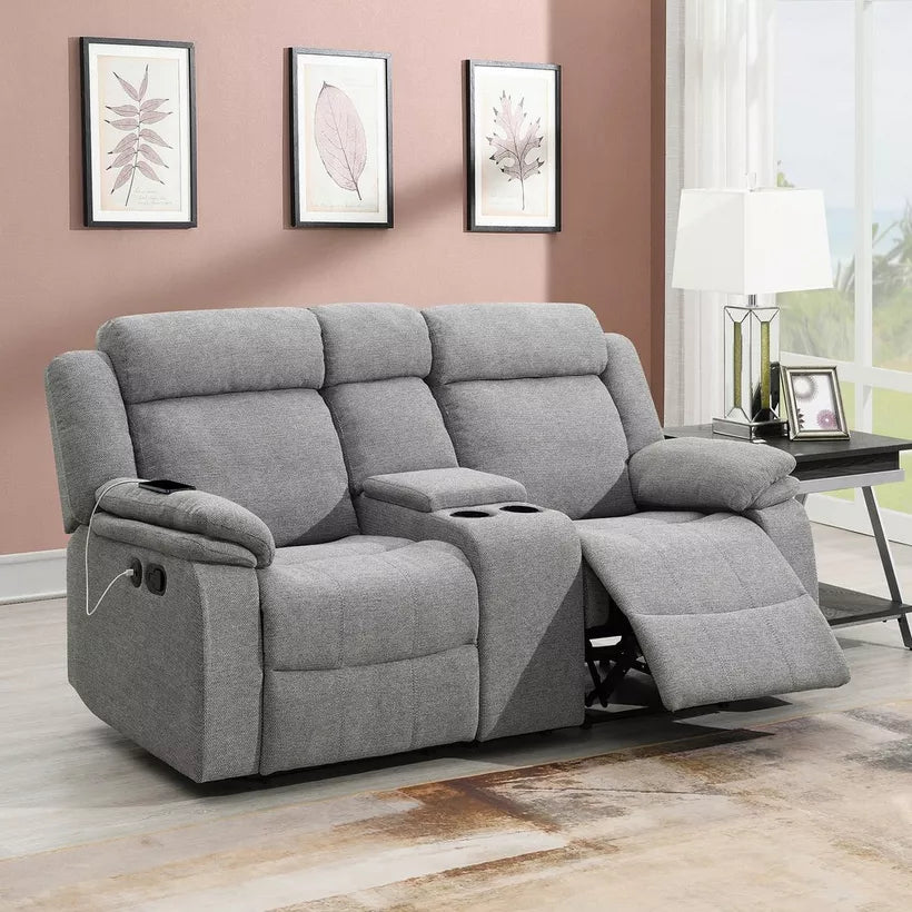 Hilton 2-Seater Fabric Recliner with Console, With 2 Cup Holders & USB Port