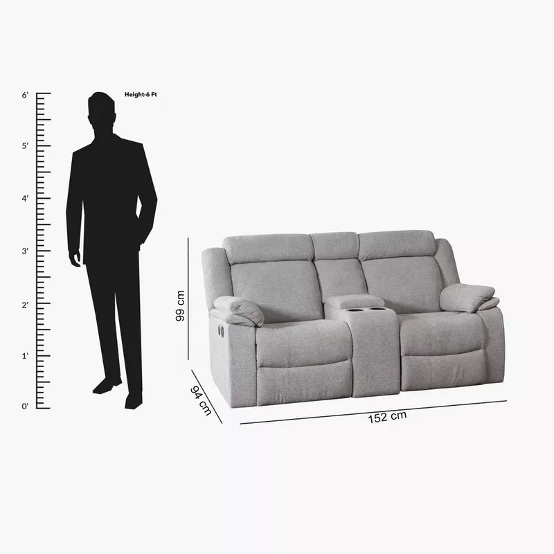 Hilton 2-Seater Fabric Recliner with Console, With 2 Cup Holders & USB Port