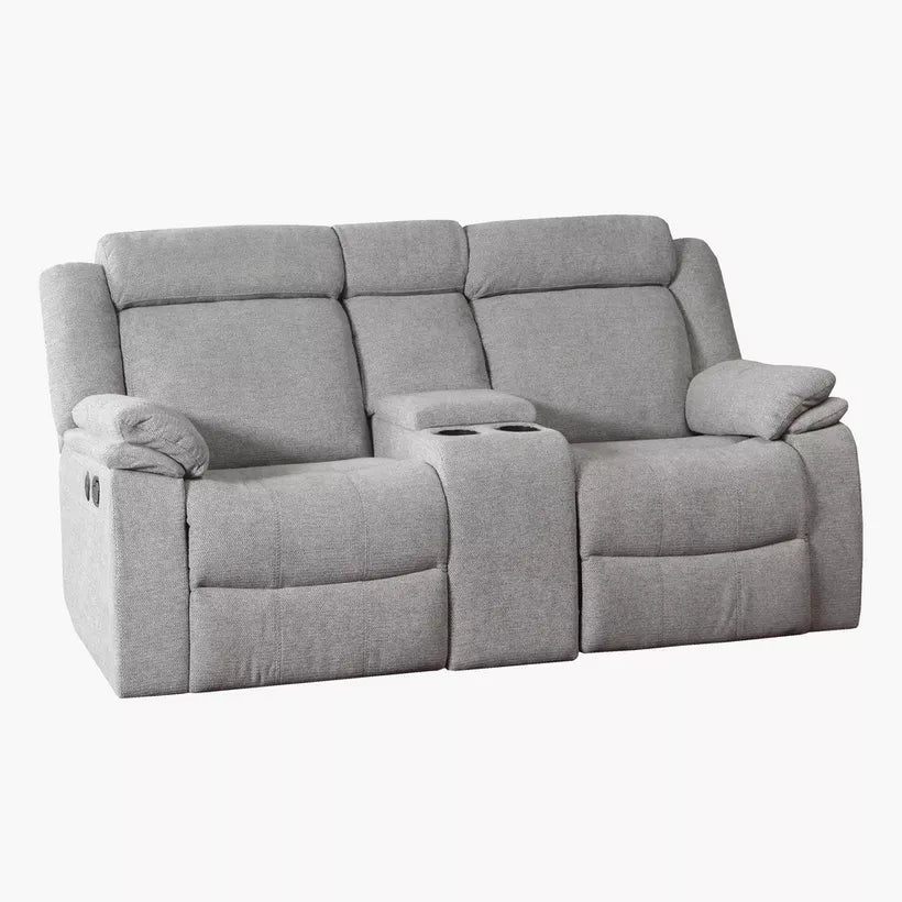 Hilton 2-Seater Fabric Recliner with Console, With 2 Cup Holders & USB Port