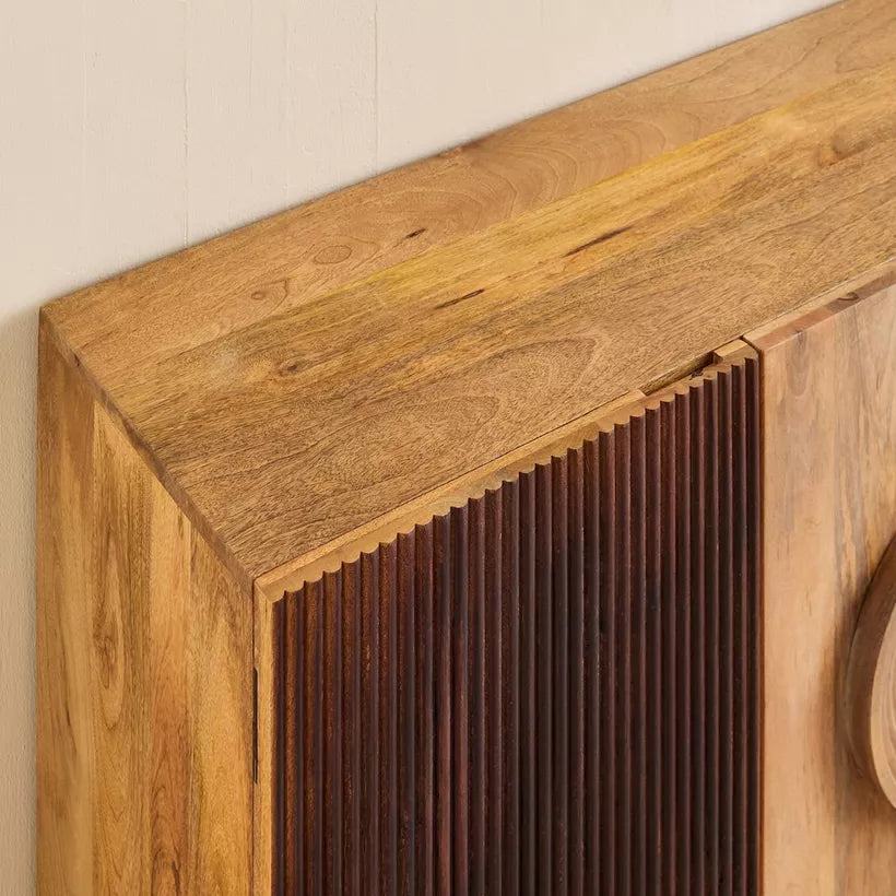 Solid Wood 4-Door Sideboard with Rattan