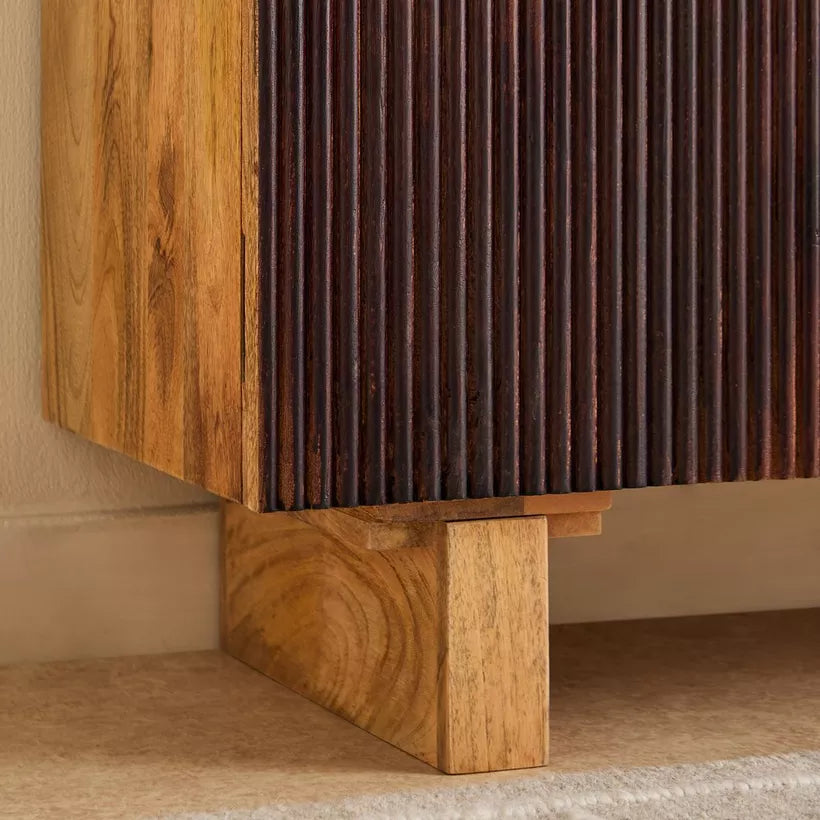 Solid Wood 4-Door Sideboard with Rattan