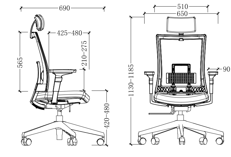 Ergonomic Office Chair – Black with Sliding Seat, Adjustable Headrest & Lumbar Support