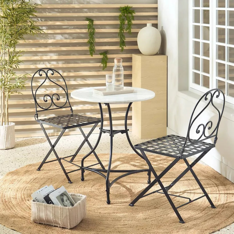 3-Piece Balcony Set, Marble Top & Stainless Steel Frame