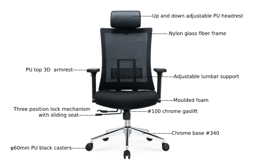 Ergonomic Office Chair – Black with Sliding Seat, Adjustable Headrest & Lumbar Support