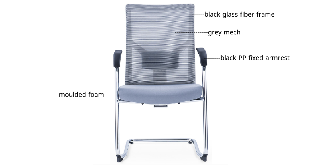 Medium Back Ergonomic Office Bow Chair – White Frame with Black Mesh and Fabric