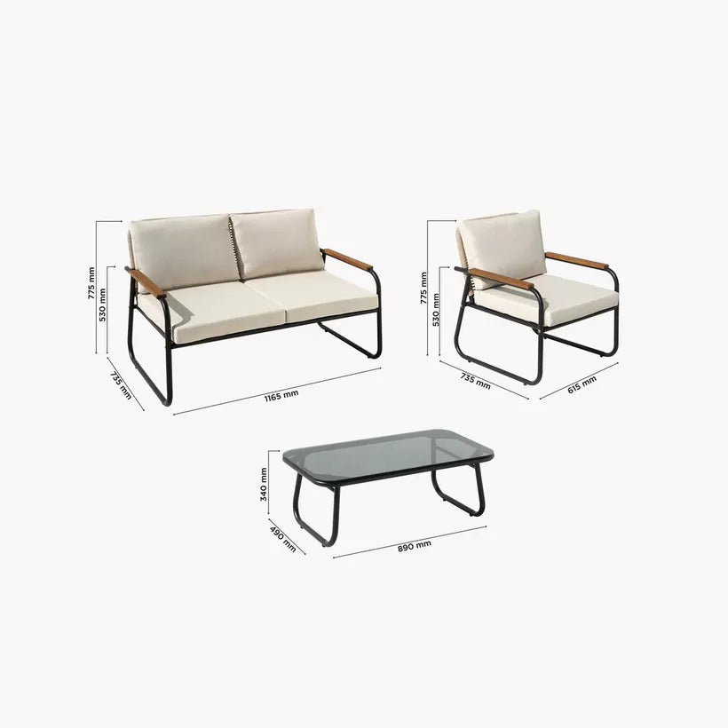 4-Piece Outdoor Sofa Set – Steel Frame & Rope Detailing