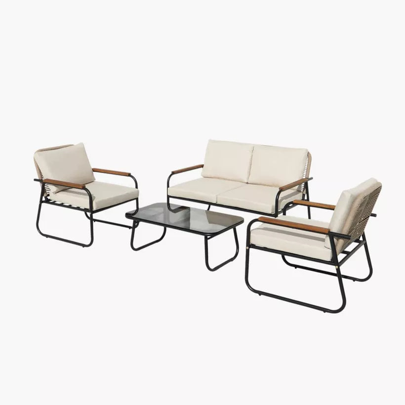 4-Piece Outdoor Sofa Set – Steel Frame & Rope Detailing