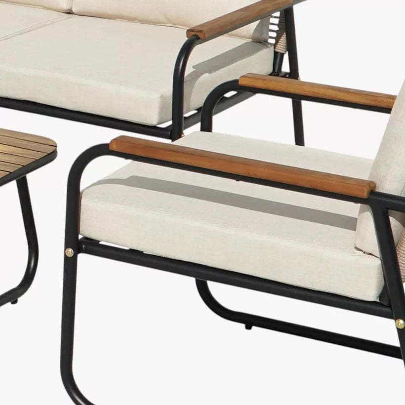 4-Piece Outdoor Sofa Set – Steel Frame & Rope Detailing
