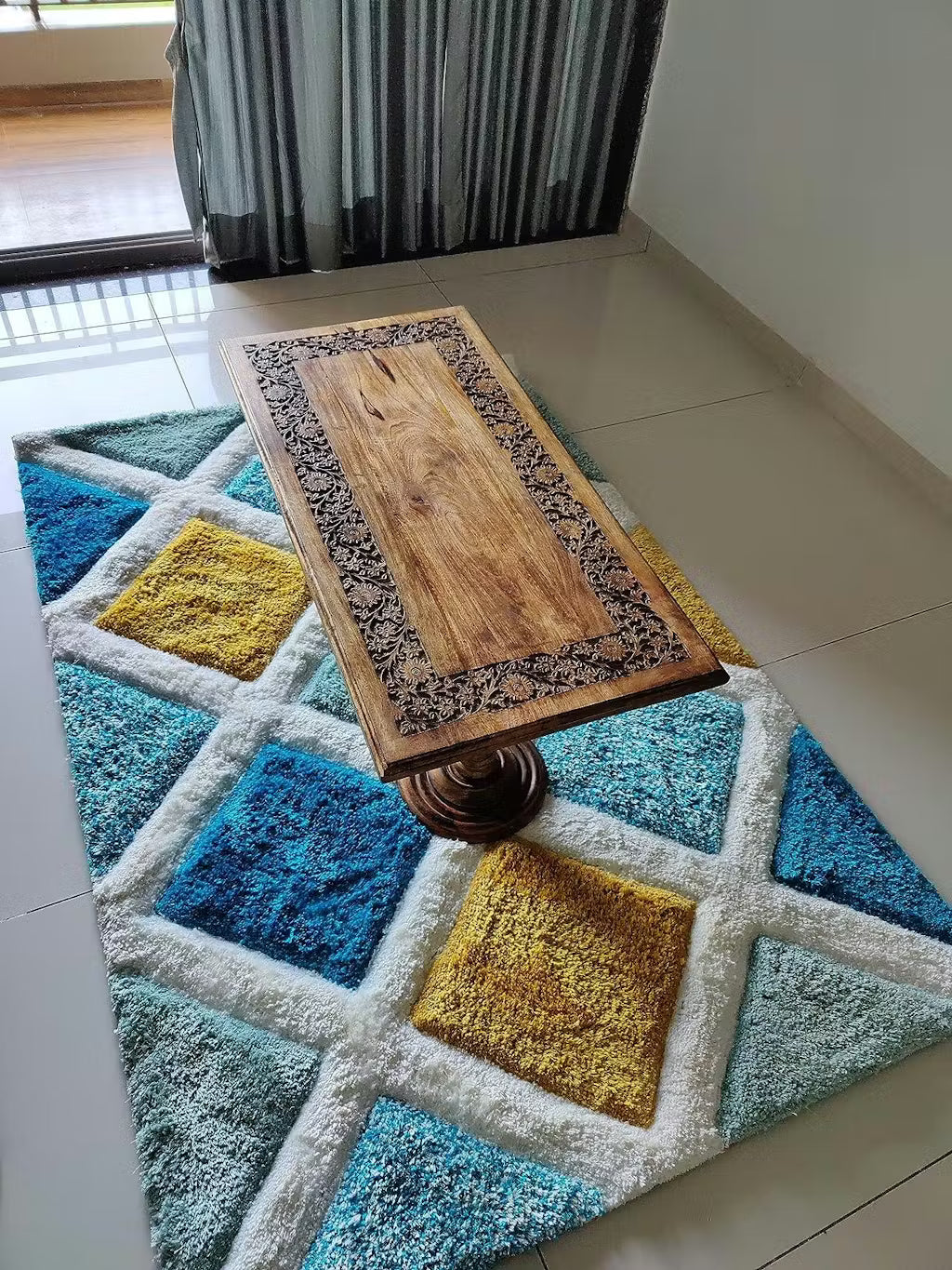 Elegant Hand Carved Solid Wood Coffee Table