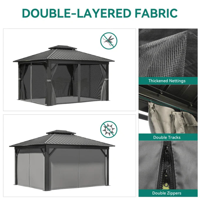 3.65x3m Double Roof Iron Gazebo - Black-GCC Home Center