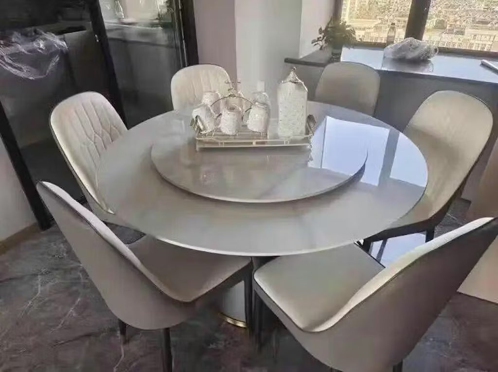 Luxury Steel Base Round Dining Table Set (6 Seater)