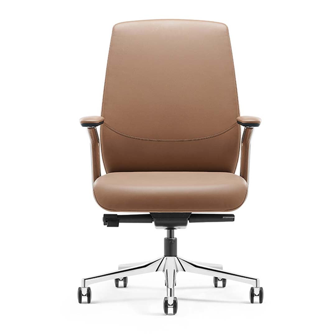 Leather Low Back Office Chair - Brown-GCC Home Center