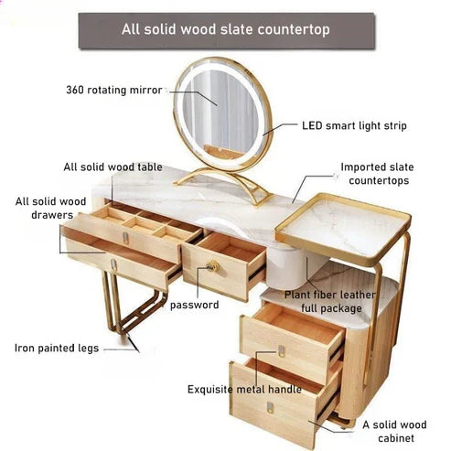Modern Makeup Vanity Table Set with Adjustable LED Mirror & Chair-GCC Home Center