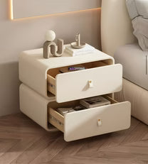 Modern Bedside Table with 2 Drawers | Upholstered Nightstand Storage Cabinet for Bedroom | Wooden Side Table in Pink, White, Gray & Off-White