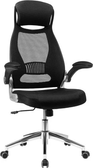 High Back Office Mesh Chair Swivel Adjustable Chair Mesh Backrest with Headrest and Flip Up Armrests Chair Black for Home, Office, Study Room-GCC Home Center