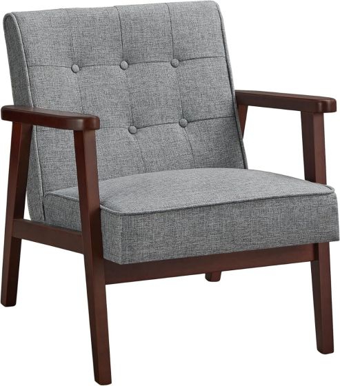 Modern Lounge Wooden Sofa Chair with Solid Wood Armrests and Legs Single Seat Cushioned Sofa Grey for Home, Living Room-GCC Home Center