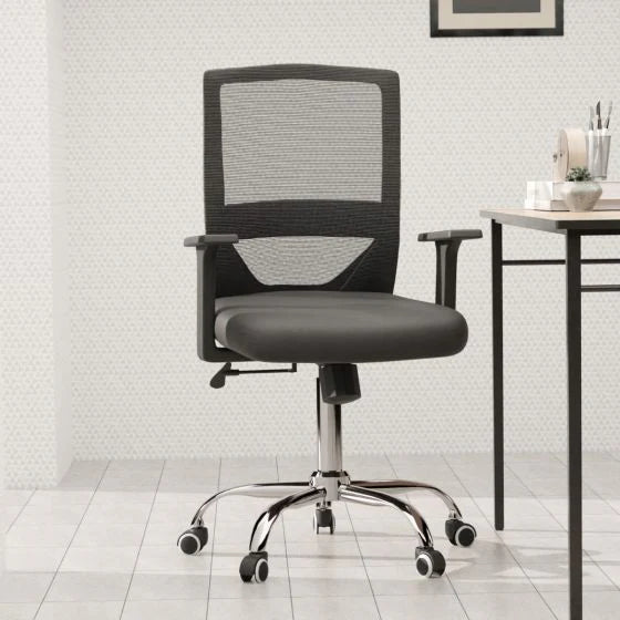 Medium Back Mesh Office chair with Lumbar Support Black-GCC Home Center