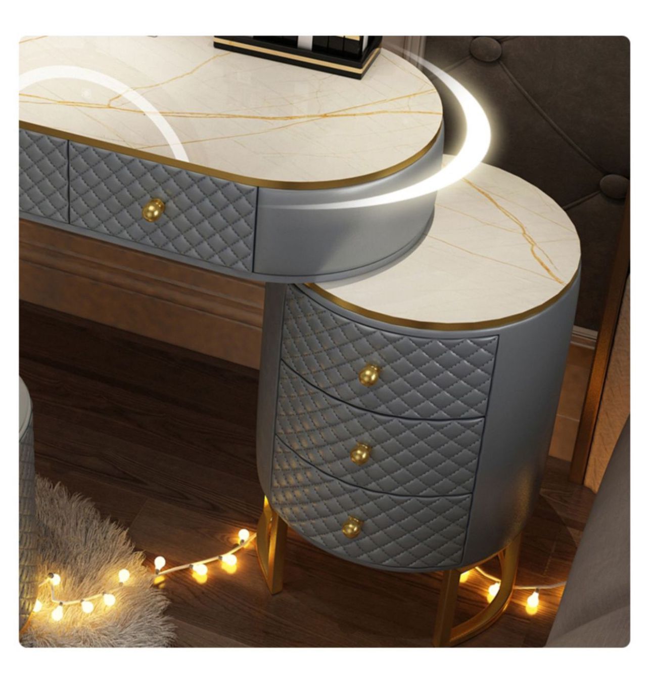 Elegant Dressing Table Set with Mirror, Cushioned Stool, and Multi-Drawer Storage-GCC Home Center