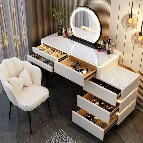 Elegant Modern Luminous Makeup Vanity Desk with LED Mirror and Stool-GCC Home Center