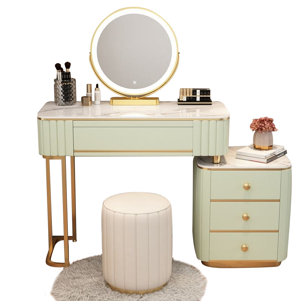 COOLBABY Mint Green Vanity Table Set with LED Mirror and Chair_Elegant Solid Wood Dressing Table-GCC Home Center