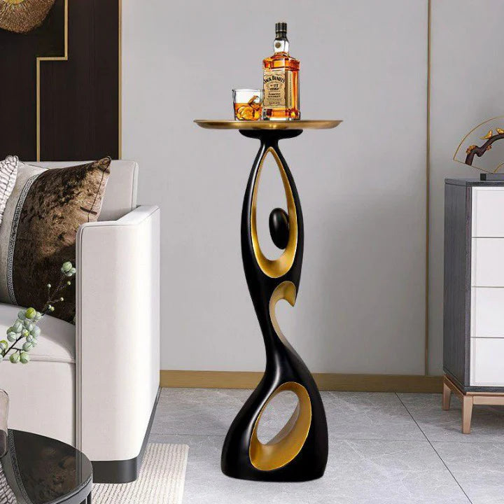 Luxury Figurine Art Ornament Floor Standing Side Table with Tray – Modern Metal Decorative Sculpture for Living Room, Bedroom & Entrance