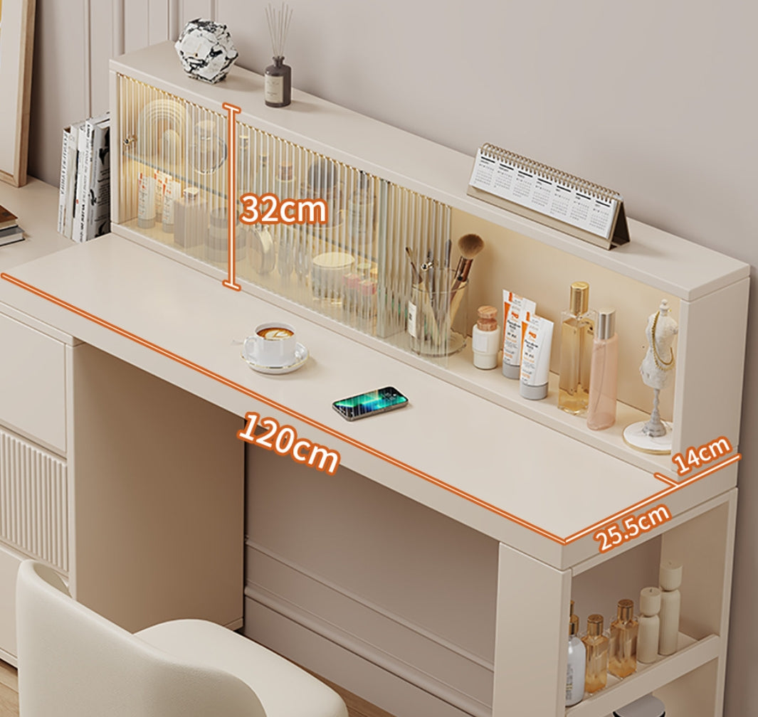 COOLBAY Lacquered solid wood dressing table bedroom modern simple makeup table bucket cabinet one light luxury senior sense makeup table-GCC Home Center